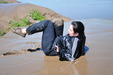 Veronica's Adidas Mudbath view details of set gm-2m13, Veronica wears a genuine Adidas jumpsuit into the mudbanks
