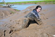 Veronica's Adidas Mudbath view details of set gm-2m13, Veronica wears a genuine Adidas jumpsuit into the mudbanks