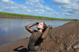 Alternative Industrial Mud view details of set gm-2m23, Felicity wears a typical German Industrial Goth Girl outfit into the mudbanks