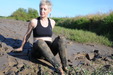 Sporty Susie Barefoot Mud view details of set gm-2m66, Playing in the mud in yoga pants and a bra top