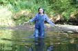 Denim Dungaree Dip view details of set gm-2w171, Maude goes for a swim in the river in her overalls