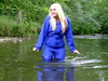 Viaduct Boilersuit Blue view details of set gm-2w41, Modesty gets her blue boilersuit absolutely soaking wet!