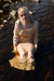 Modesty's Gold Dress Paddle view details of set gm-2w52, Modesty wears her beautiful gold gown into the river!