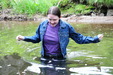 Long denim skirt-soaking! view details of set gm-2w90, Chastity takes a dip in the river while dressed in denim