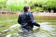 Long denim skirt-soaking! view details of set gm-2w90, Chastity takes a dip in the river while dressed in denim