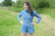 Maude Mud Denim Playsuit view details of set gm-3m023, Happy mudsliding and mudbathing with our delightful chamberwench