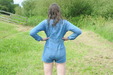 Maude Mud Denim Playsuit view details of set gm-3m023, Happy mudsliding and mudbathing with our delightful chamberwench