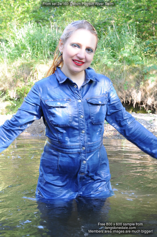 Denim Playsuit River Swim - Felicity gets soaking wet in playsuit and ...